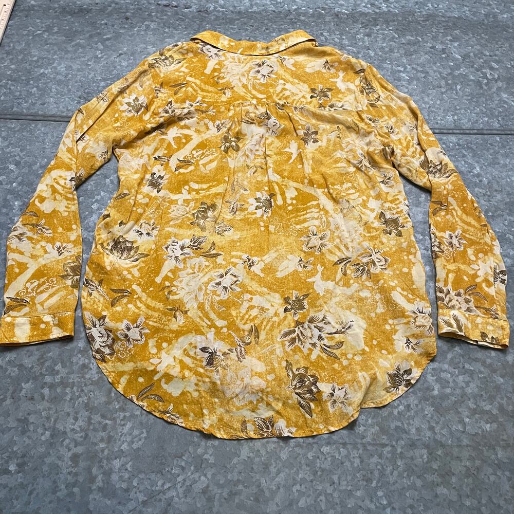Anthropologie Pilcro Romy Batik Floral Button Down Shirt Large Yellow Blouse Top - Picture 8 of 11